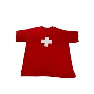 Red Swiss Cross T-Shirt XL By Whale 100% Cotton Short Sleeve Crew Neck Preppy